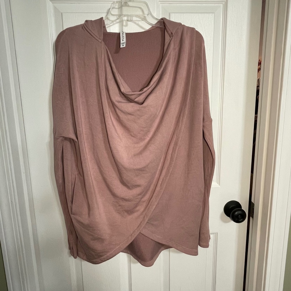 Athleta Purusha Hoodie Mauve Pink Cowl‎ Neck Crossover Pullover XS RN 54023